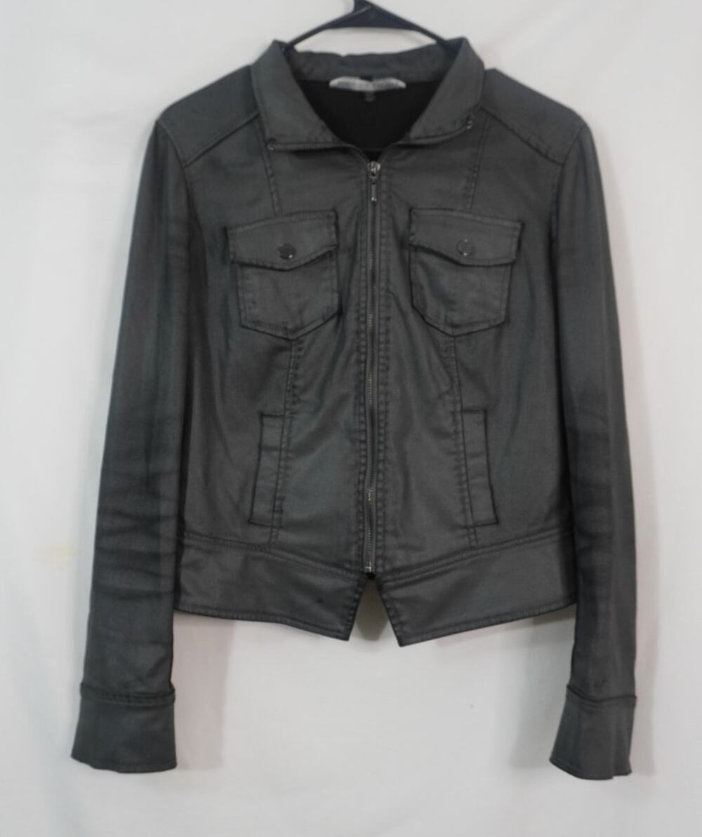 White House Black Market Gray Coated Denim Moto Jacket